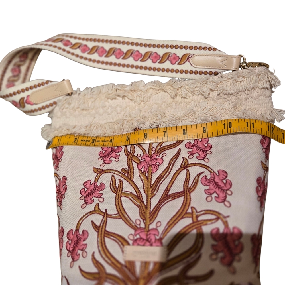 Spartina 449 Pepper Hall Woodblock Embroidered Pink Floral Bucket Handbag Purse - Picture 6 of 14